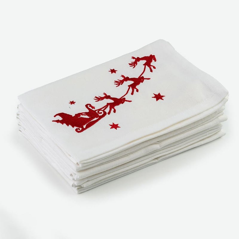 Candy Cottons Christmas Cloth Napkins White Dining Table Dinner Napkins |Washable Cotton Napkins Easter Basket Decor|Sleigh Embroidered 18x18 in White Pk of 6 Cocktail Party Napkins - Image 3